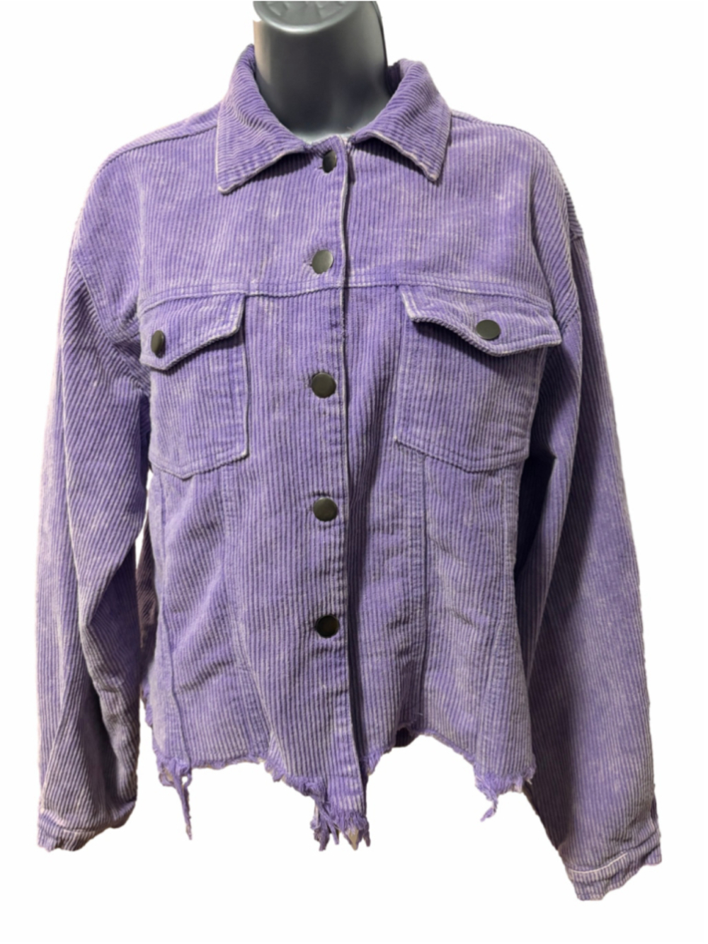 POL Lavender Corduroy Distressed Raw Hem Jacket Acid Wash Purple Trucker Style M
